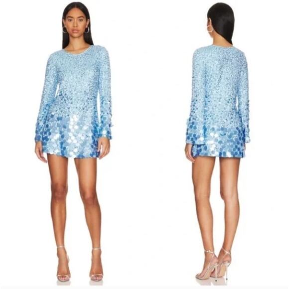 LOVESHACKFANCY Lightning Sequin Mini Dress Misty Blue Sz S $695 {U19} - Picture 1 of 7
